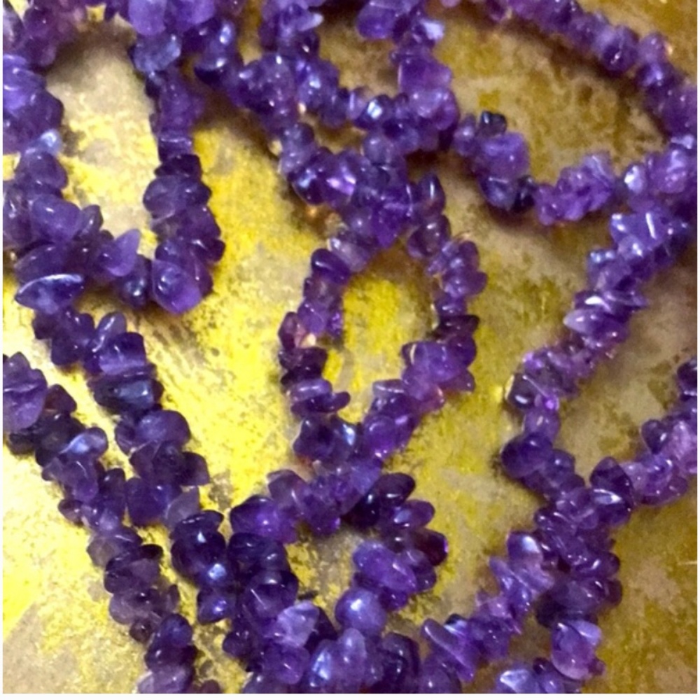 Amethyst Natural Chip Bead Necklace 36” Long!